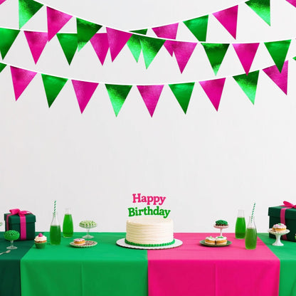 Pink and Green Party Decorations Metallic Hot Pink Light Green Fabric Triangle Pennant Banner Flag