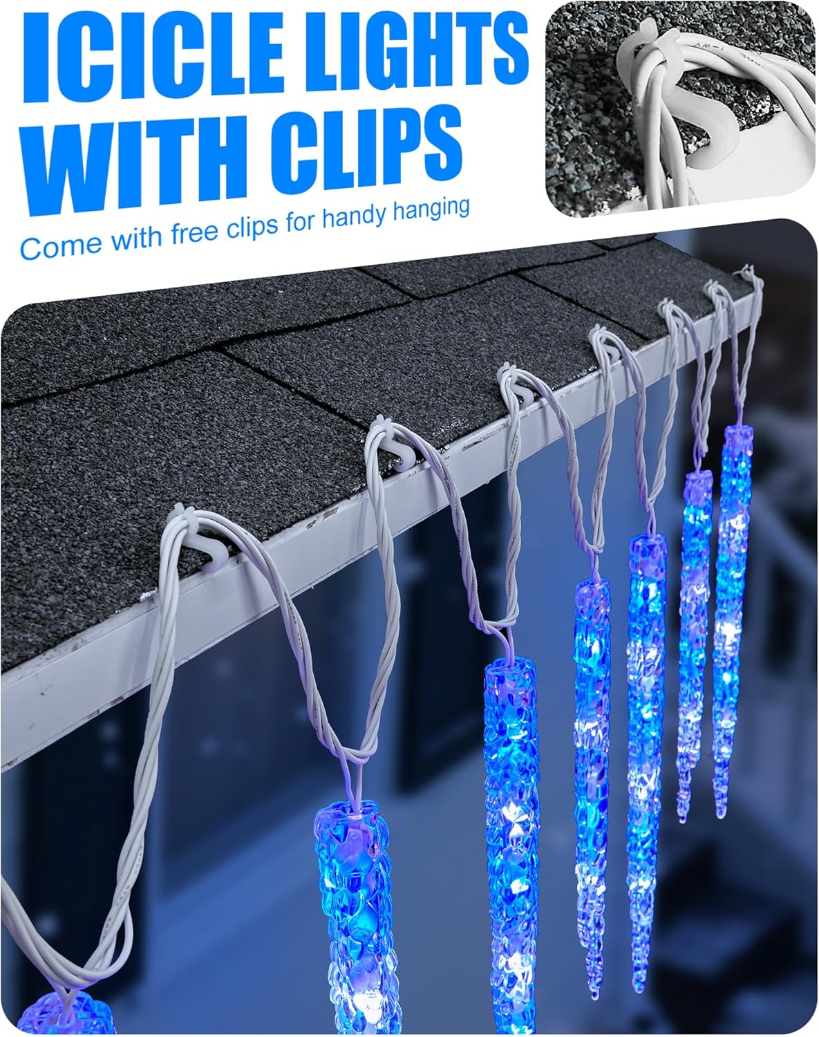Minetom Icicle Lights Outdoor with Clips, 2 Pack Total 40ft 200 LED 40 Tubes Twinkling Connectable