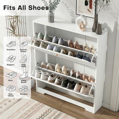 Nicetree Shoe Cabinet with 2 Flip Drawers, Modern Entryway Organizer, White