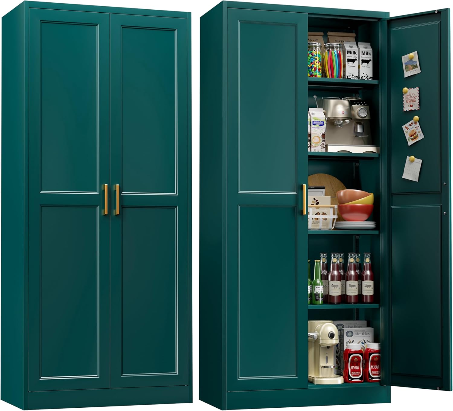 71" Storage Cabinet, Metal Pantry Cabinet, Kitchen Pantry Storage Cabinets with Doors and 4