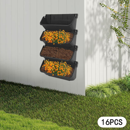 Vertical Wall Planter 16Pcs, 13 inch Wall Mounted Garden Planters, Plastic Wall Hanging Planter