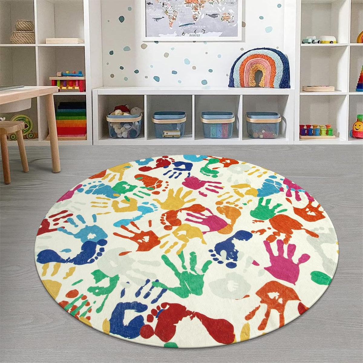 STARUIA Large Round Rug for Classroom 6 Ft, Colorful Circle Rug for Nursery, Washable Kids Rug for