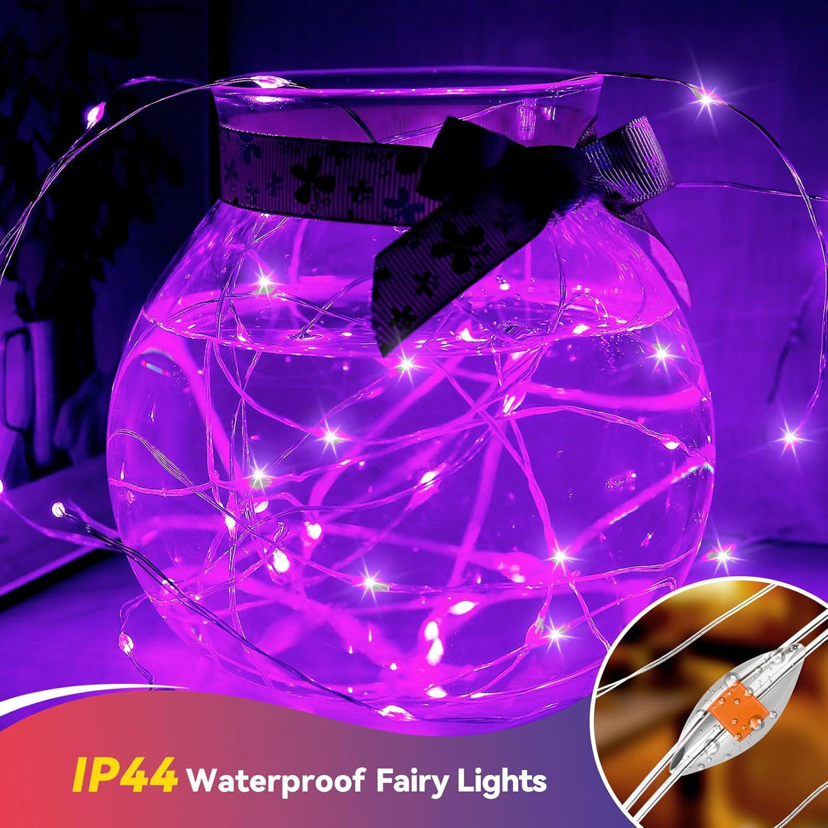 4 Pack 60LED Halloween Fairy Lights Battery Operated - 20FT Twinkle Lights with 2 Lighting Modes