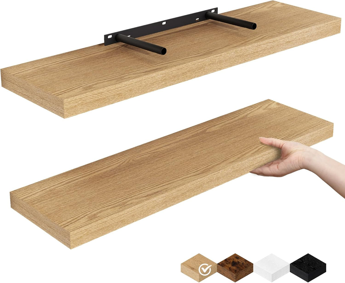 Fun Memories Floating Shelves for Wall, 24" Rustic Wood Deep Wall Mounted Shelves with Invisible