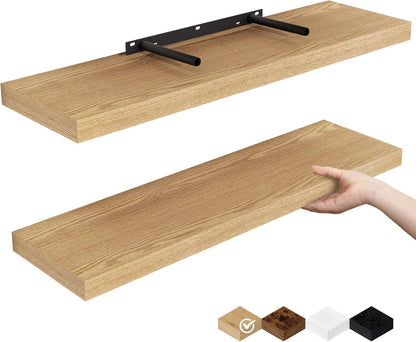 Fun Memories Floating Shelves for Wall, 24" Rustic Wood Deep Wall Mounted Shelves with Invisible