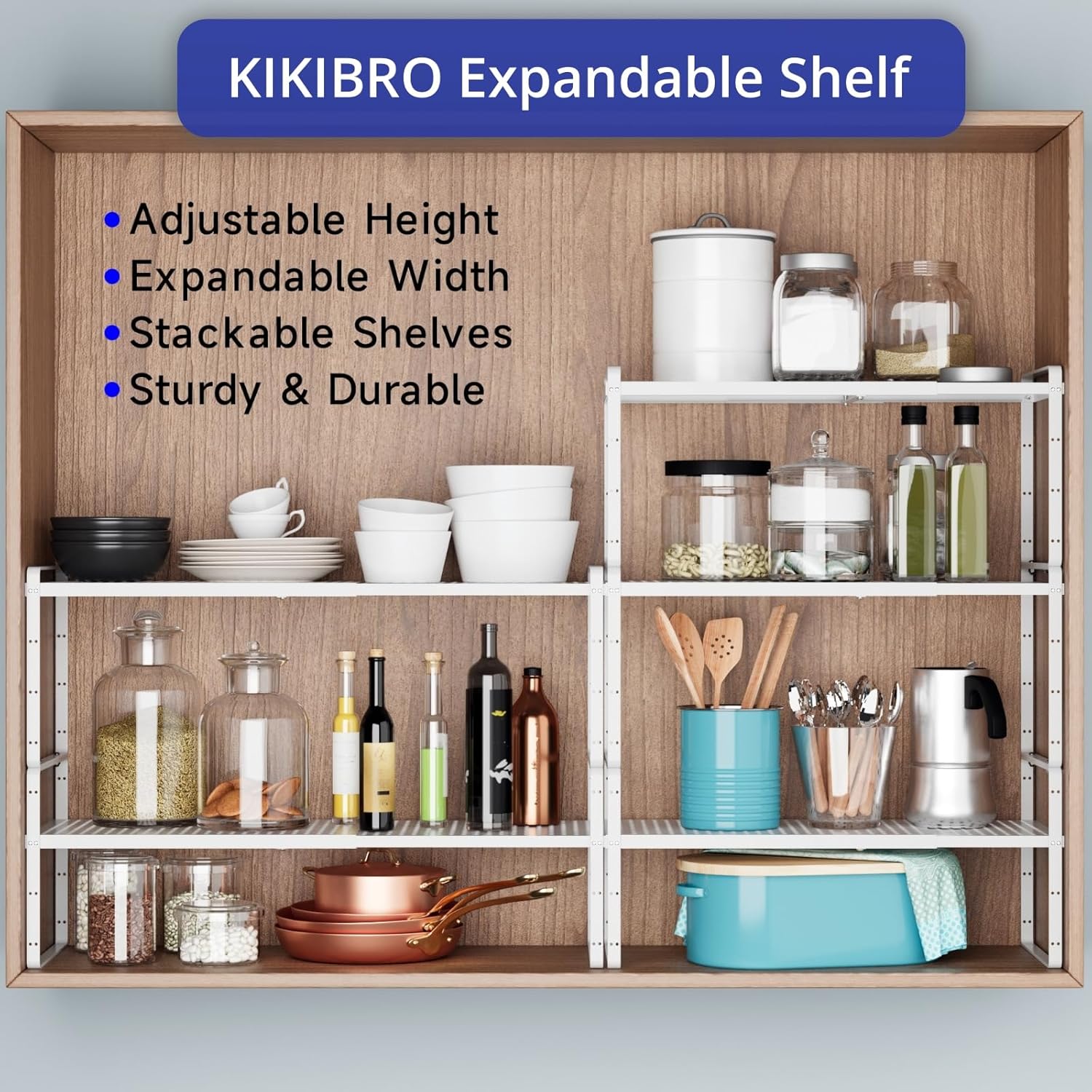 Expandable Kitchen Shelf Organizers, Kitchen Cabinet Organizer Stand Rack Organization for