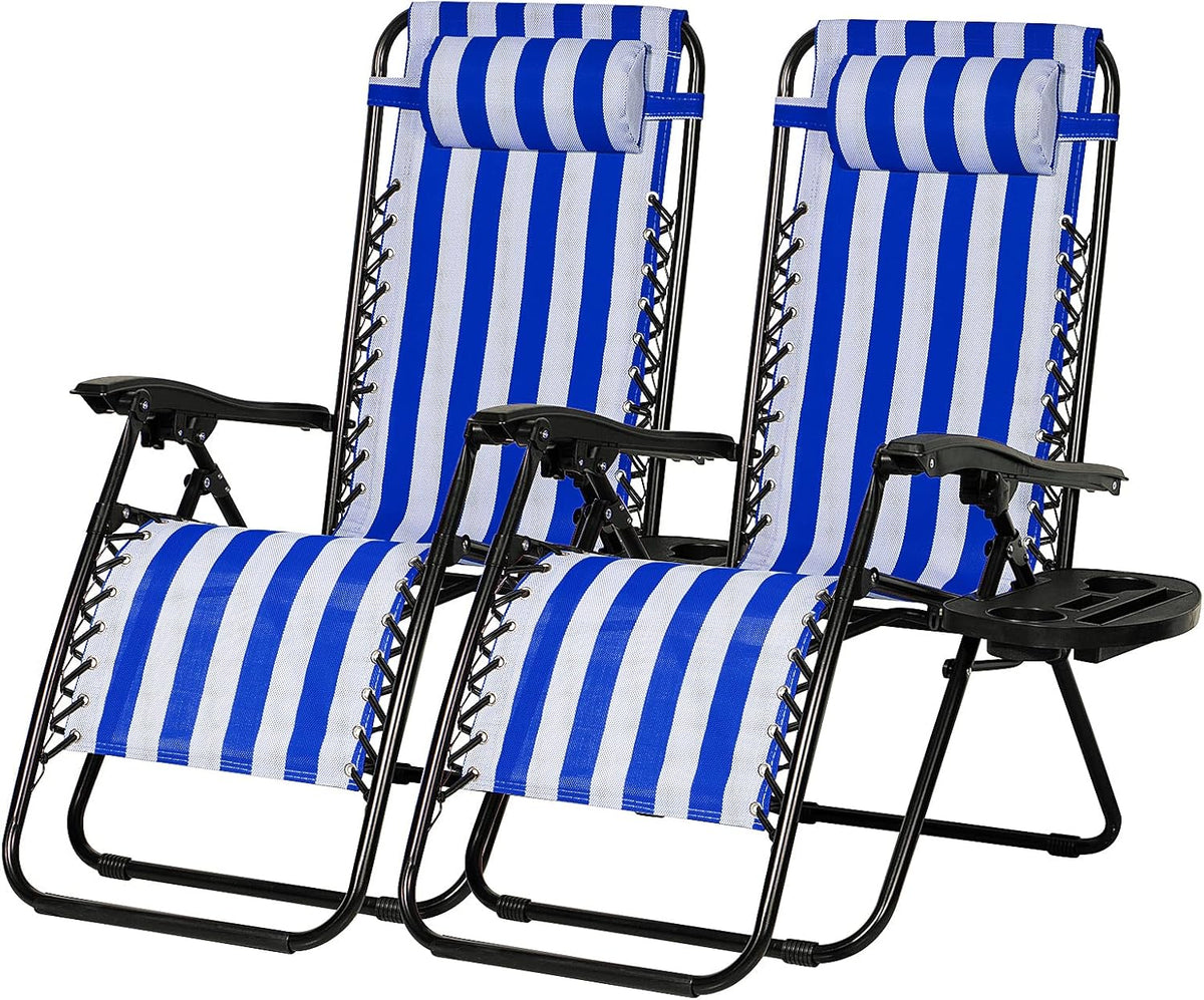 Nazhura Set of 2 Relaxing Recliners Patio Chairs Adjustable Steel Mesh Zero Gravity Lounge Chair