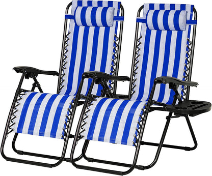Nazhura Set of 2 Relaxing Recliners Patio Chairs Adjustable Steel Mesh Zero Gravity Lounge Chair