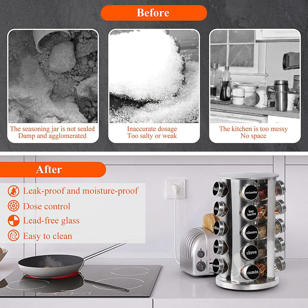 DOUBLE 2 C Revolving Spice Rack with 20 Jars, Rotating Spice Rack Organizer, Seasoning Organizer