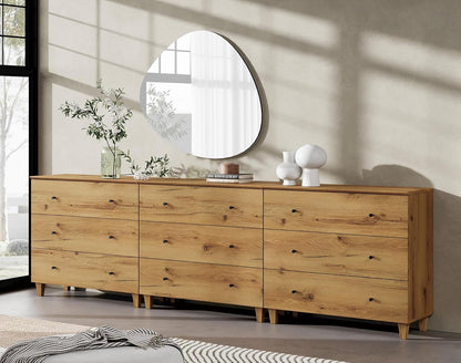 WAMPAT Dresser with 9 Drawers, Bedroom 3-in-1 Wide Wooden Chest of Drawers, Modern Long Dressers