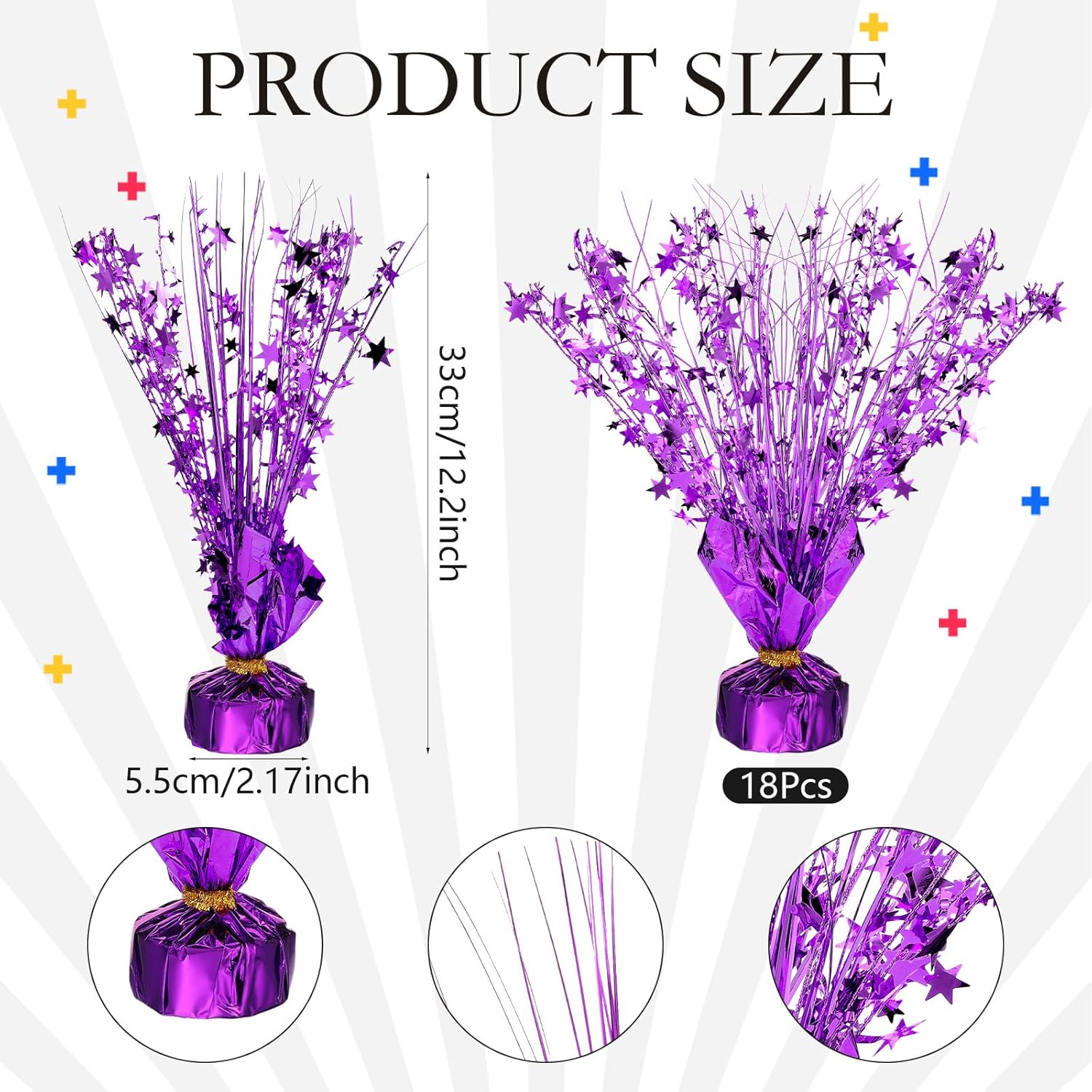 Crowye 18 Pieces Metallic Foil Spray Centerpiece Party Star Table Decoration Burst Metallic Table