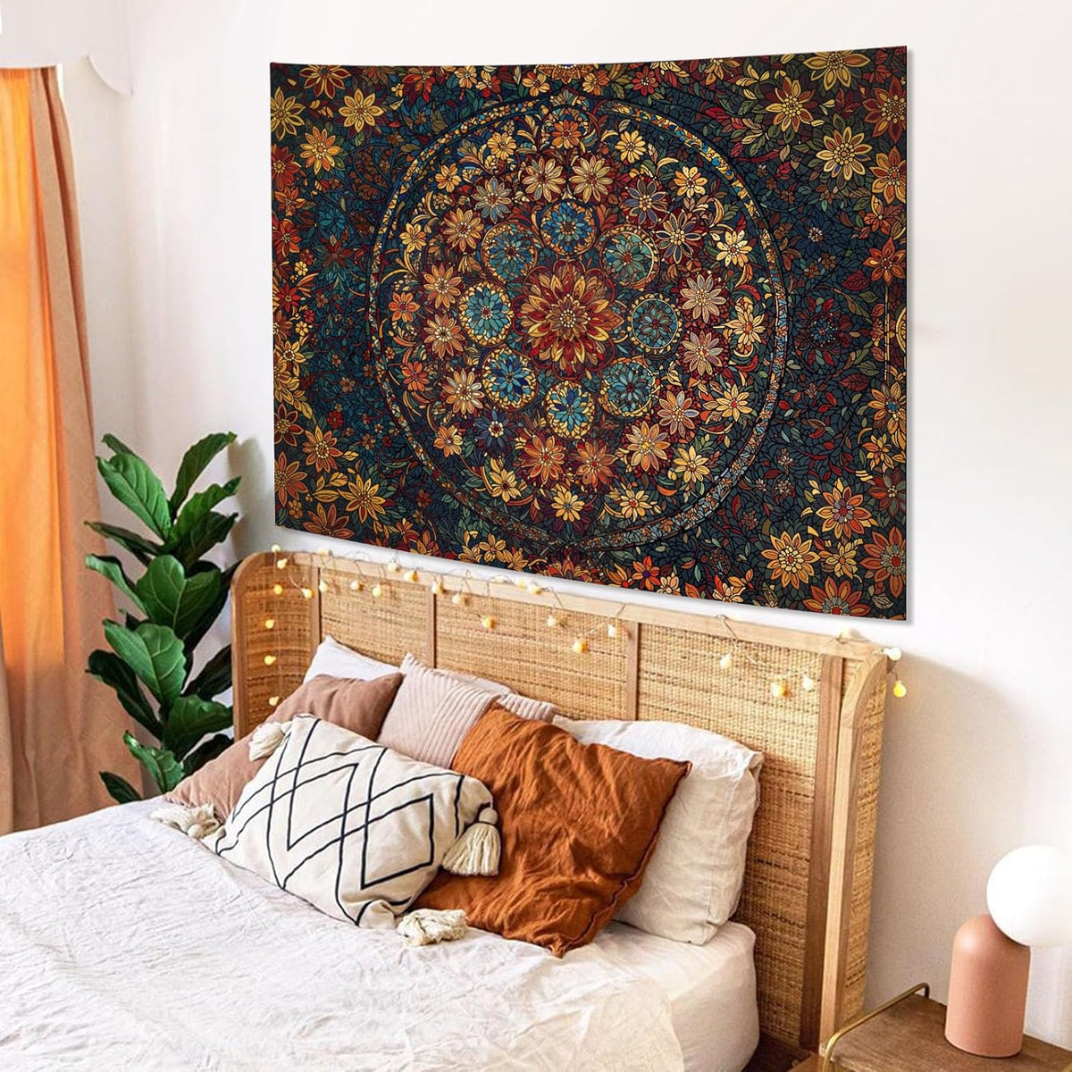 Fowocu Boho Floral Mandala Tapestry Wall Hanging Vintage Bohemian Flower Medallion Tapestry
