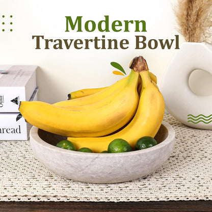 Travertine Decorative Bowl - 7.8” Diameter & 2” Height - Key Bowl for Entryway Table - Organic