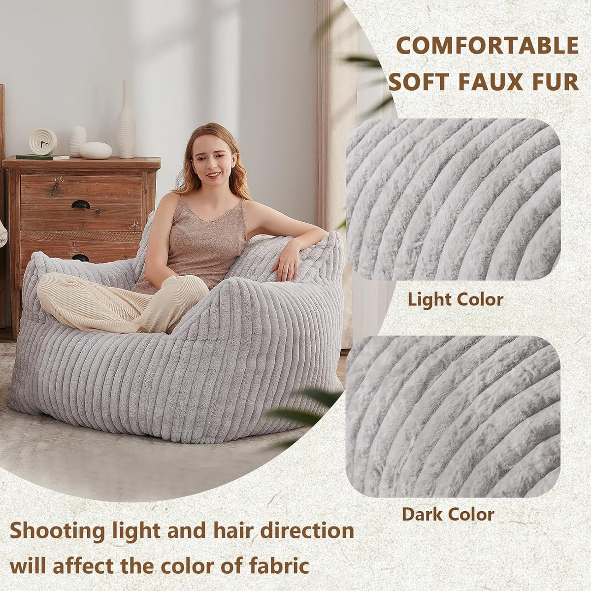 Giant Bean Bag Chairs for Adults Teens, Large Bean Bag Sofa Chairs with Filling Comfy Fuzzy BeanBag