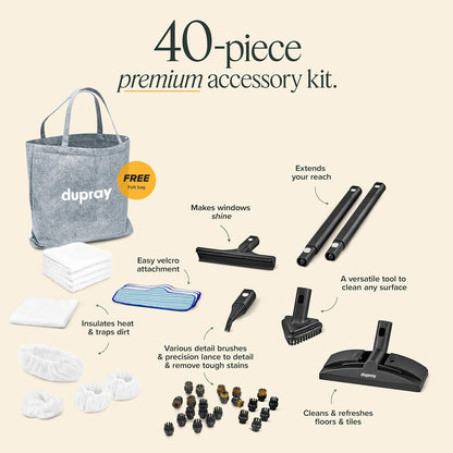 Dupray Neat Steam Cleaner with 40-Piece Accessory Kit, Powerful, chemical-free cleaning for floors