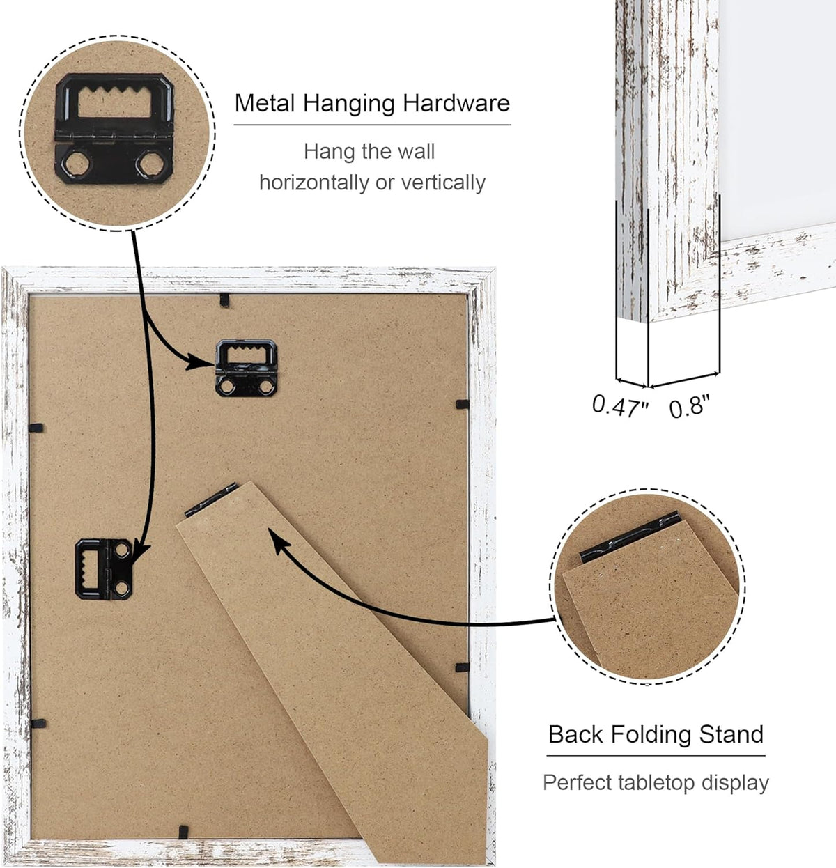 8x10 Picture Frame Set of 4, 8 x 10 Wood Photo Frames with Mat for 5x7, Rustic Natural Wooden Frame
