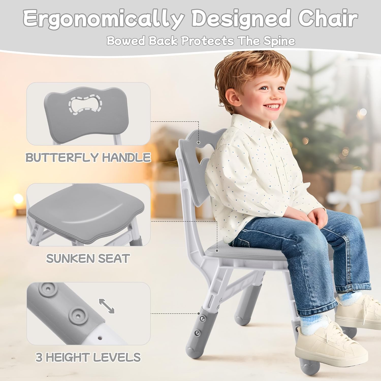 Toddler Table and Chair Set, Height Adjustable-Upgrade Kids Table and 2 Chairs for Ages 3-8