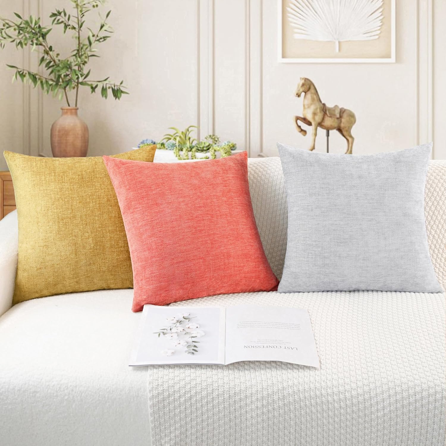 CaliTime Throw Pillow Covers Decorative 16 X 26 Inches Pack of 2 Cozy Chenille Cushion Cases for