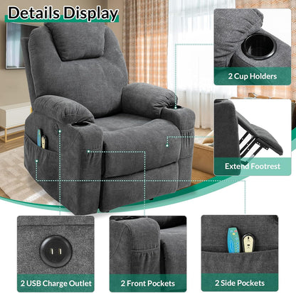 VIVIJASON Power Lift Chair Electric Recliner for Elderly Heated Vibration Massage Fabric Recliner