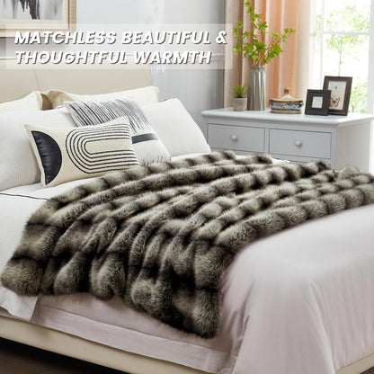 DREAMNINE Premium Luxury Fuzzy Animal Skin Faux Fur Throw Blanket 50" x 60", High-end Reversible