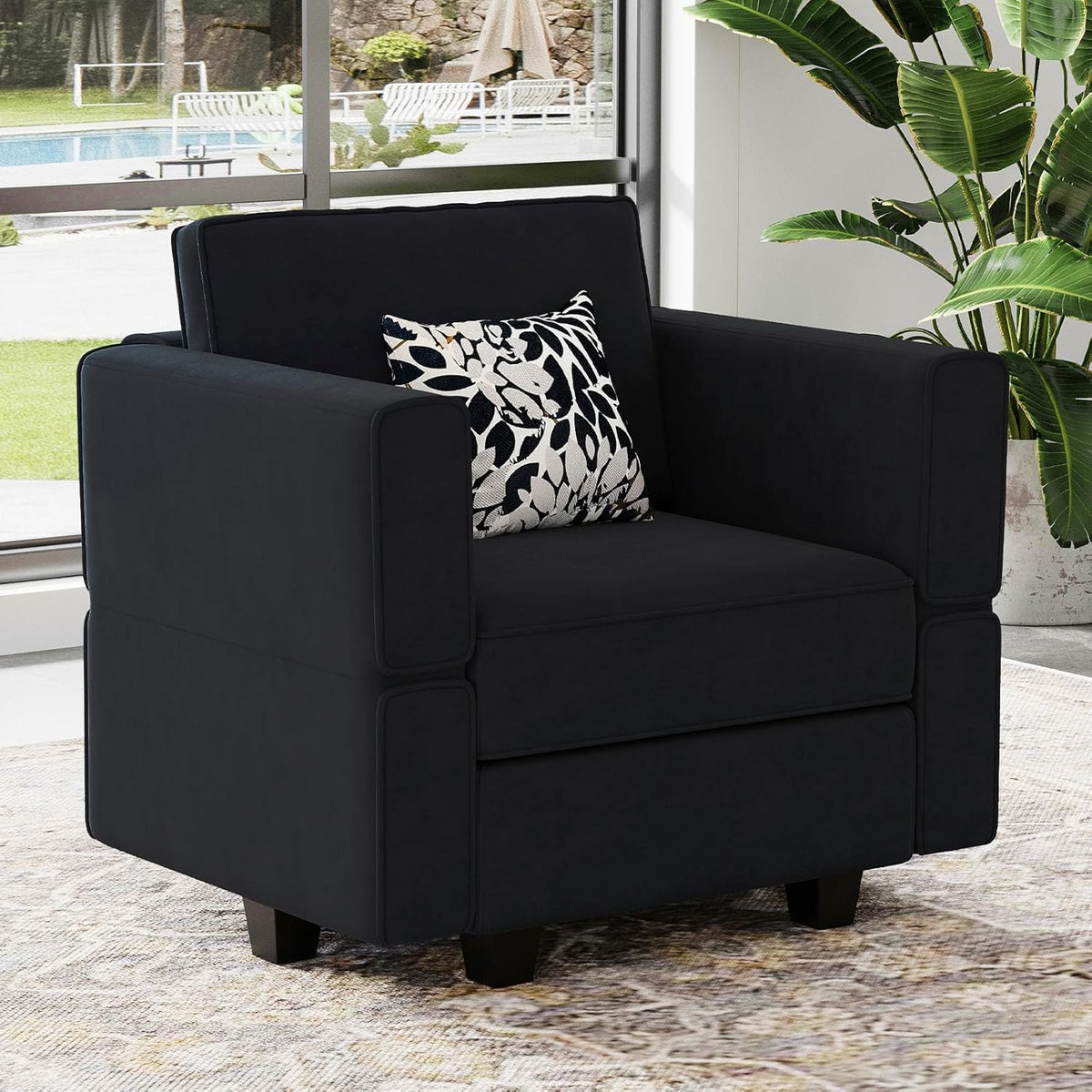 Belffin Modular Sectional Arm Accent Chair with Storage Seat Velvet Armchair Single Sofa Club Chair