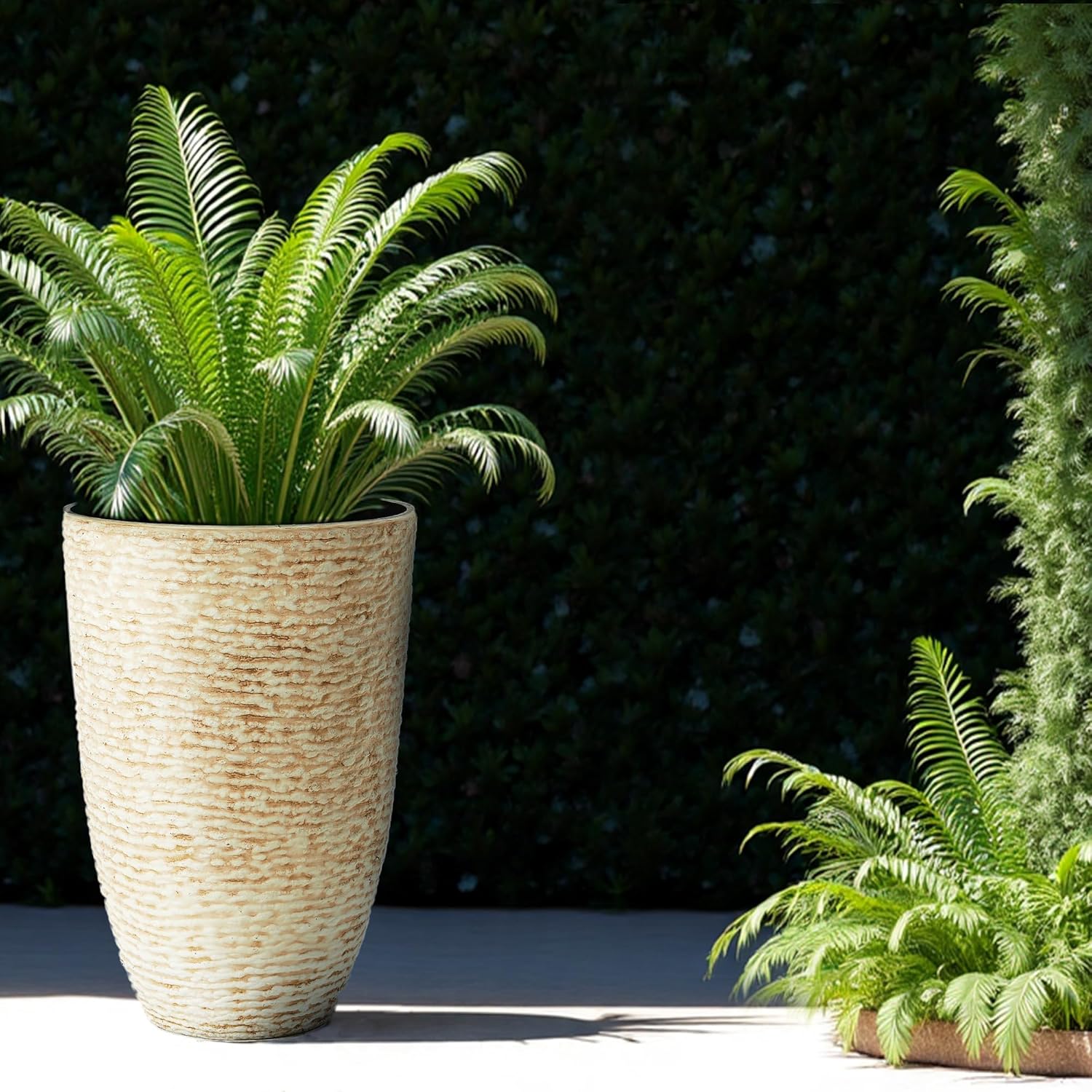 Worth 9 Gallon Tall Round Planters Set of 2-14" Dia x 21" H Stone Finish Flower Pots Indoor