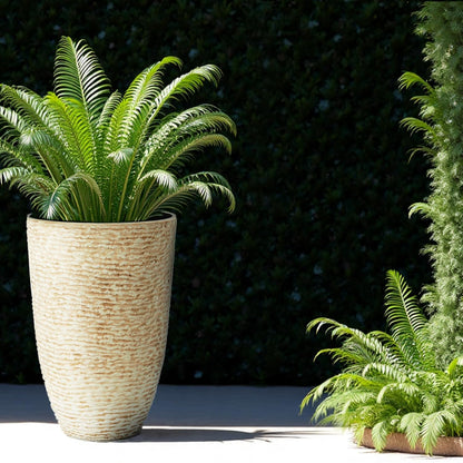 Worth 9 Gallon Tall Round Planters Set of 2-14" Dia x 21" H Stone Finish Flower Pots Indoor