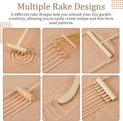Soulchen 8 Pcs Mini Zen Garden Kit for Desk Decor DIY Your Own Zen Garden 8.5" x 6.7" Japanese Sand