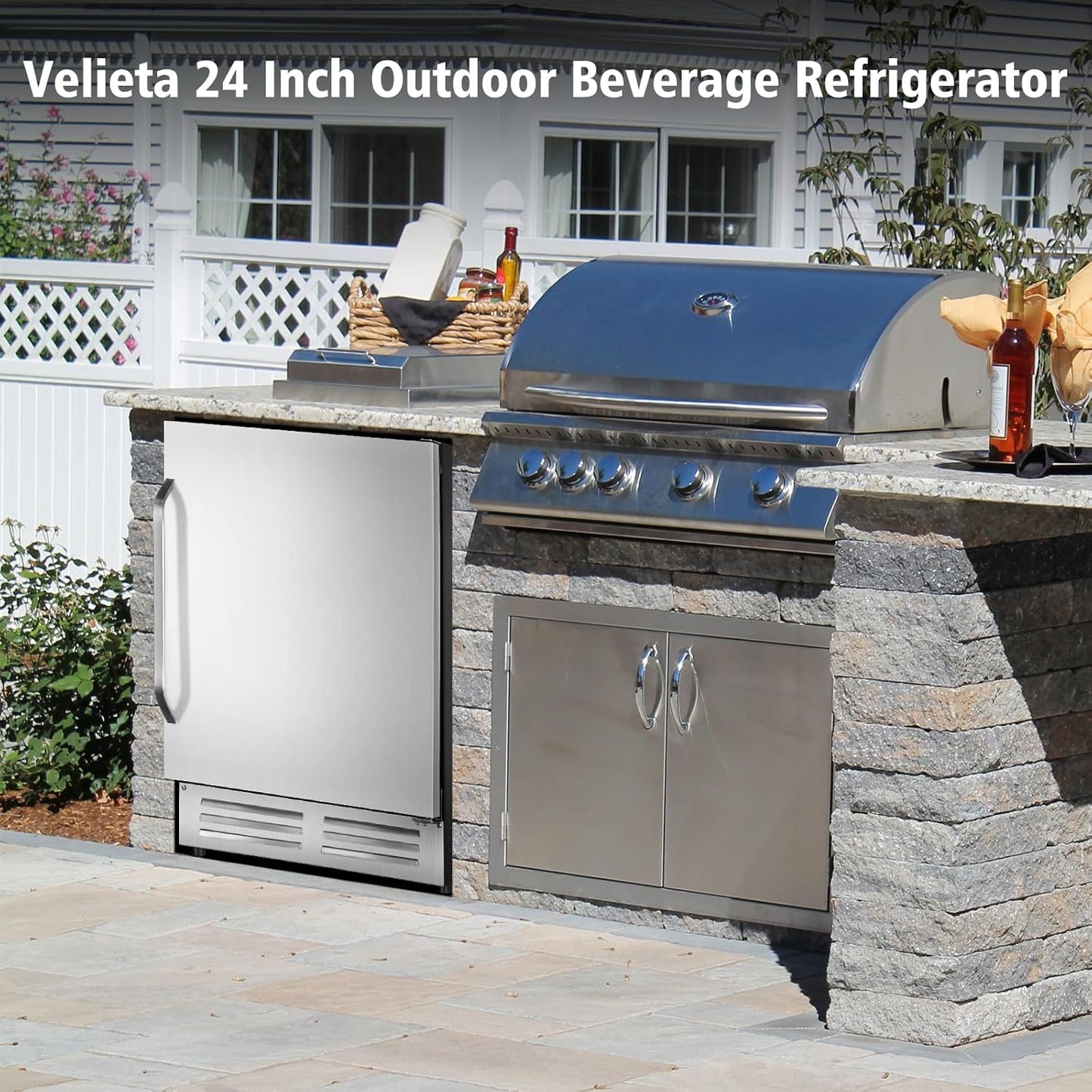 24 Inch Outdoor Beverage Refrigerator Cooler,Stainless Steel Wide Refrigerator for 210 Cans,Fit