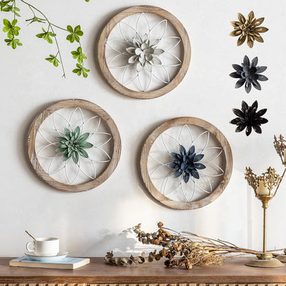 Paquesta 3 Piece Round Farmhouse Wall Decor with 6 Piece Interchangeable Flowers 12'' Medallion