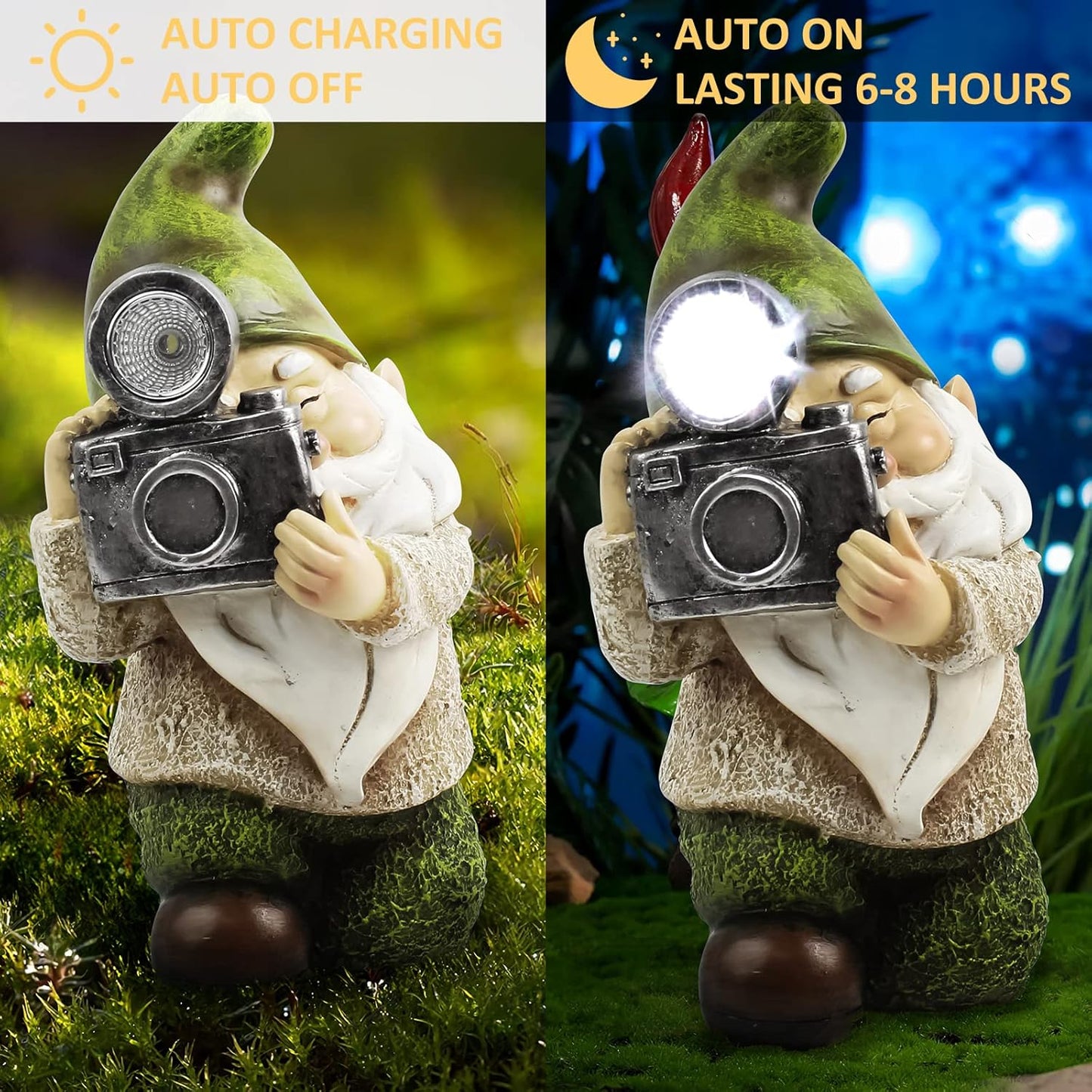 Garden Gnome-Solar Statue Outdoor-Gnomes Decorations for Yard - Photography Pose Gnome for Yard