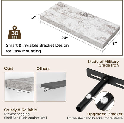 RICHFOCUS 24Inch Floating Shelves for Wall 2 Pack Shelves for Bedroom|Kitchen|Bathroom Wall Mounted