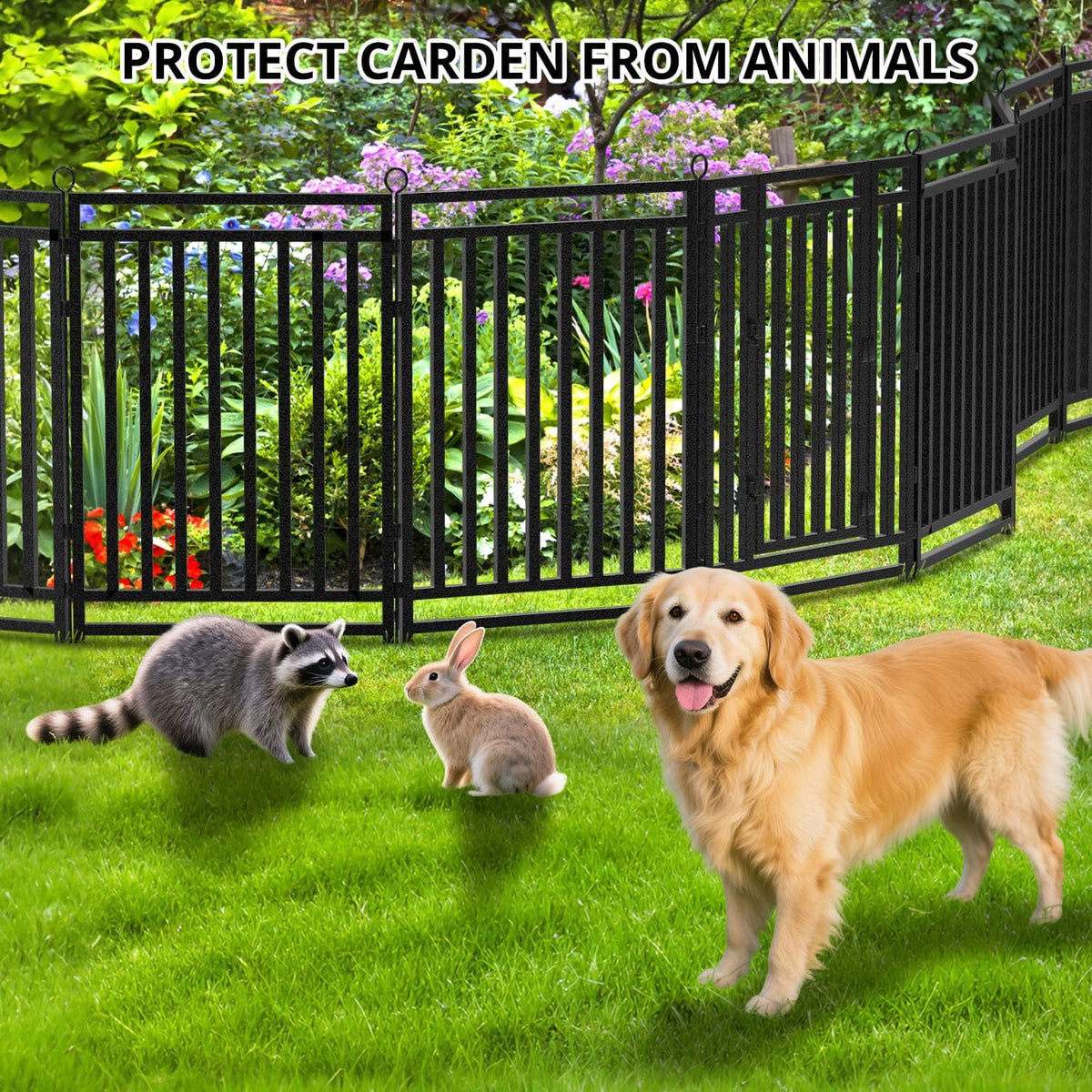 Decorative Garden Fence 54ft (L) × 40in (H), 21 Panels + 3 Gates, Metal Dog Fence Outdoor for Yard