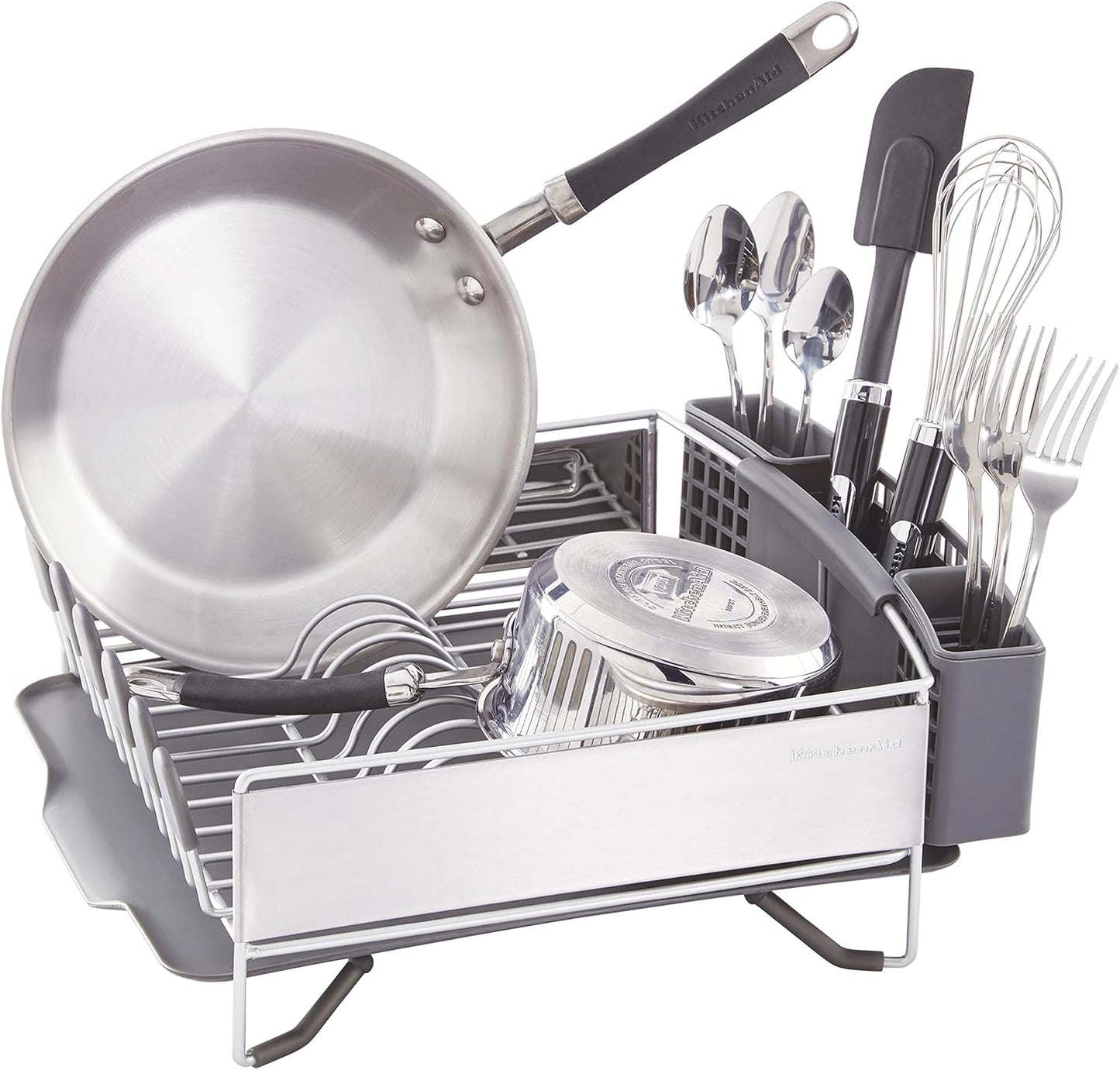 KitchenAid Compact Space Saving, Dish Rack with Removable Flatware Caddy and Angled Self Draining