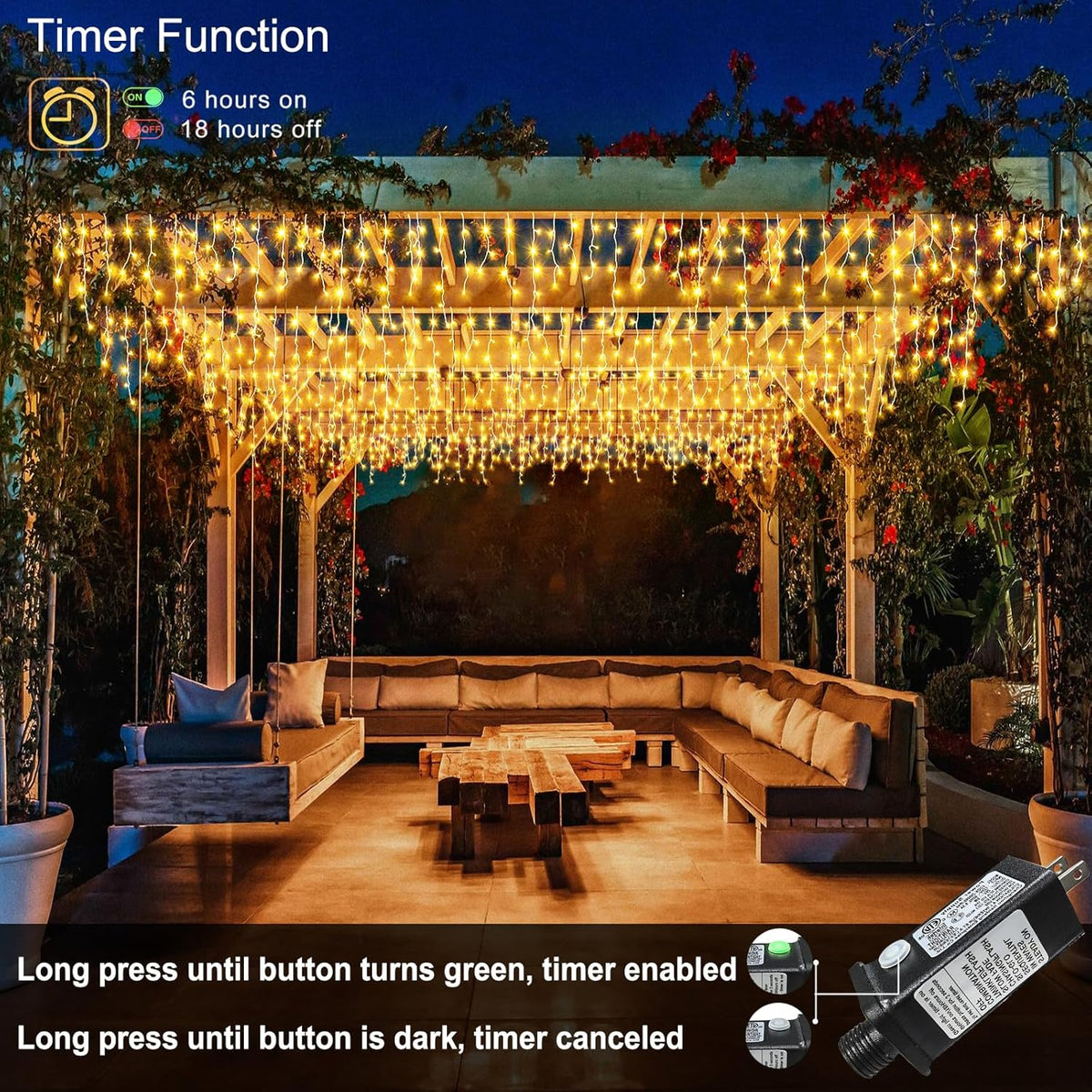 Christmas Lights Outdoor, 33ft 400 LED Warm White Icicle Lights for Outside House, Plug in
