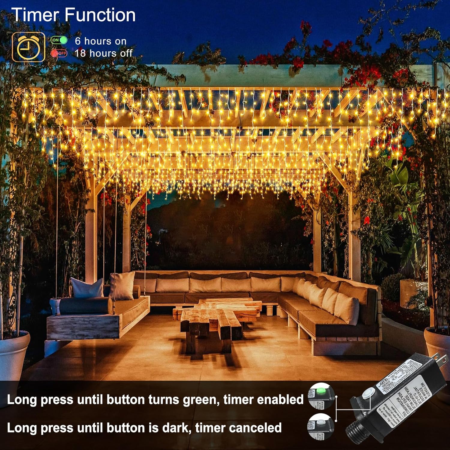 Christmas Lights Outdoor, 33ft 400 LED Warm White Icicle Lights for Outside House, Plug in