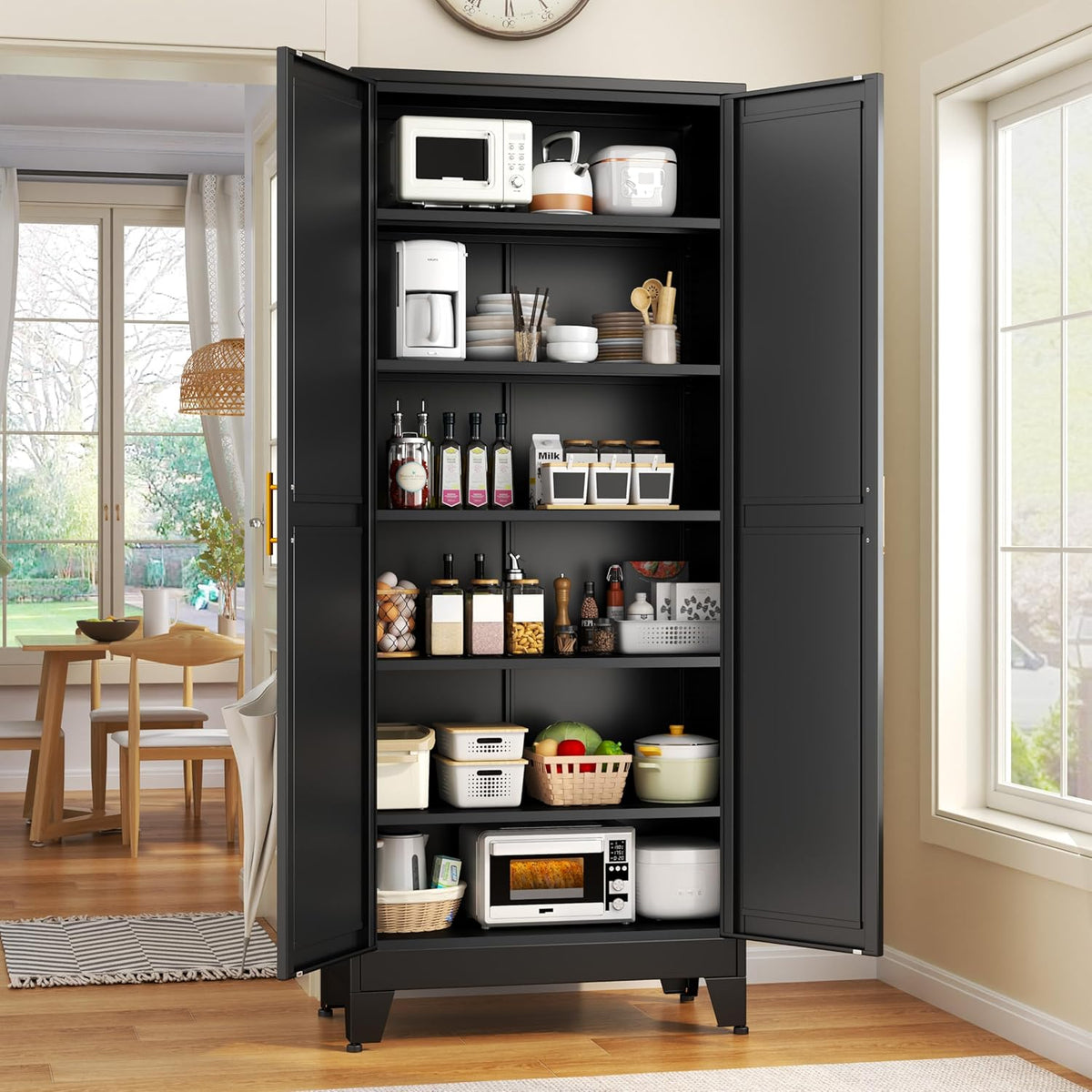 75.2" Tall Storage Cabinet, Pantry Storage Cabinets with 2 Door and 5 Adjustable Shelves, Black