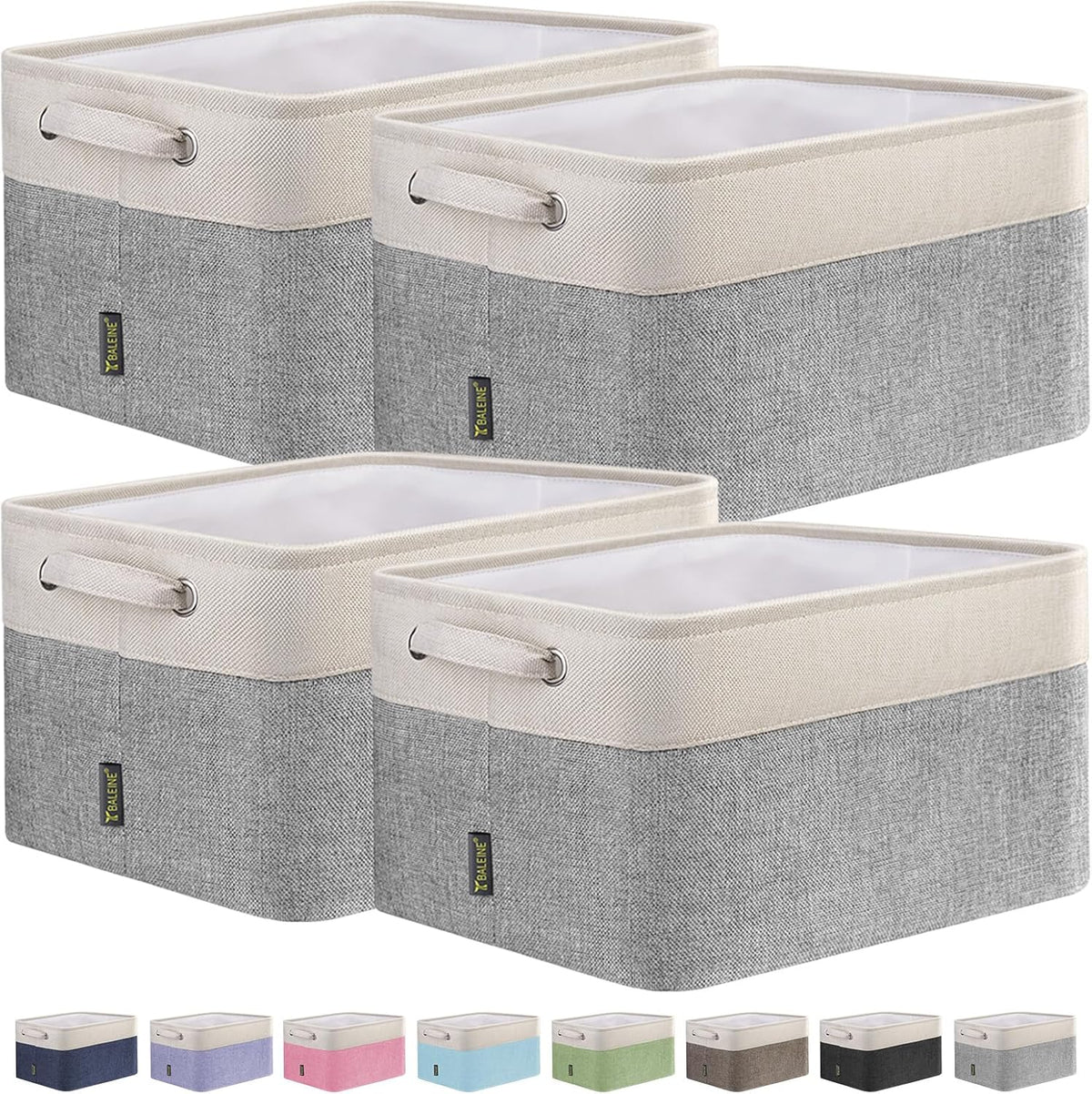 BALEINE 4 Pack Fabric Storage Bins for Shelves, Linen Storage Baskets for Organizing, Decorative