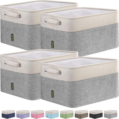 BALEINE 4 Pack Fabric Storage Bins for Shelves, Linen Storage Baskets for Organizing, Decorative