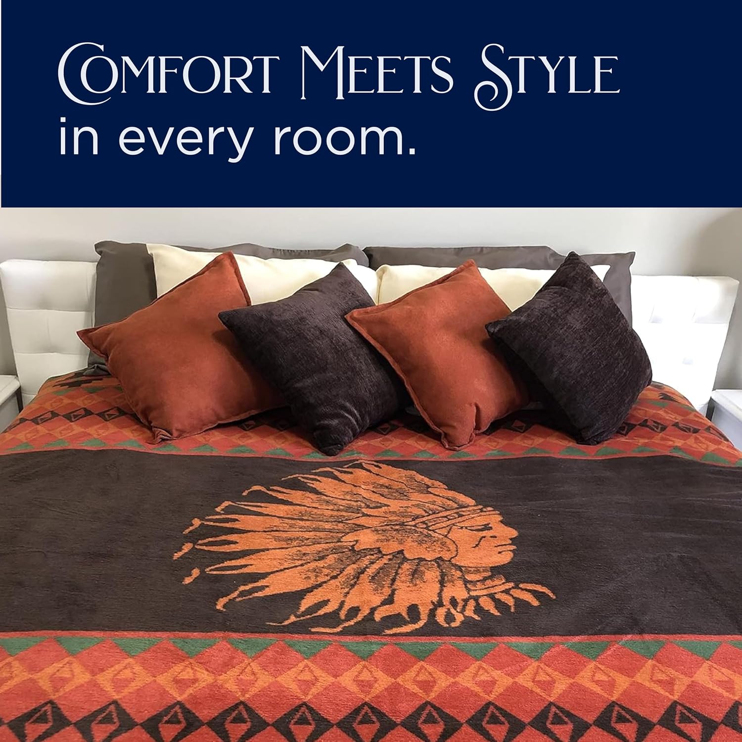 Beacon Blankets Southwestern Chief Henry Native American Design Throw - 90" x 90" Blanket Only
