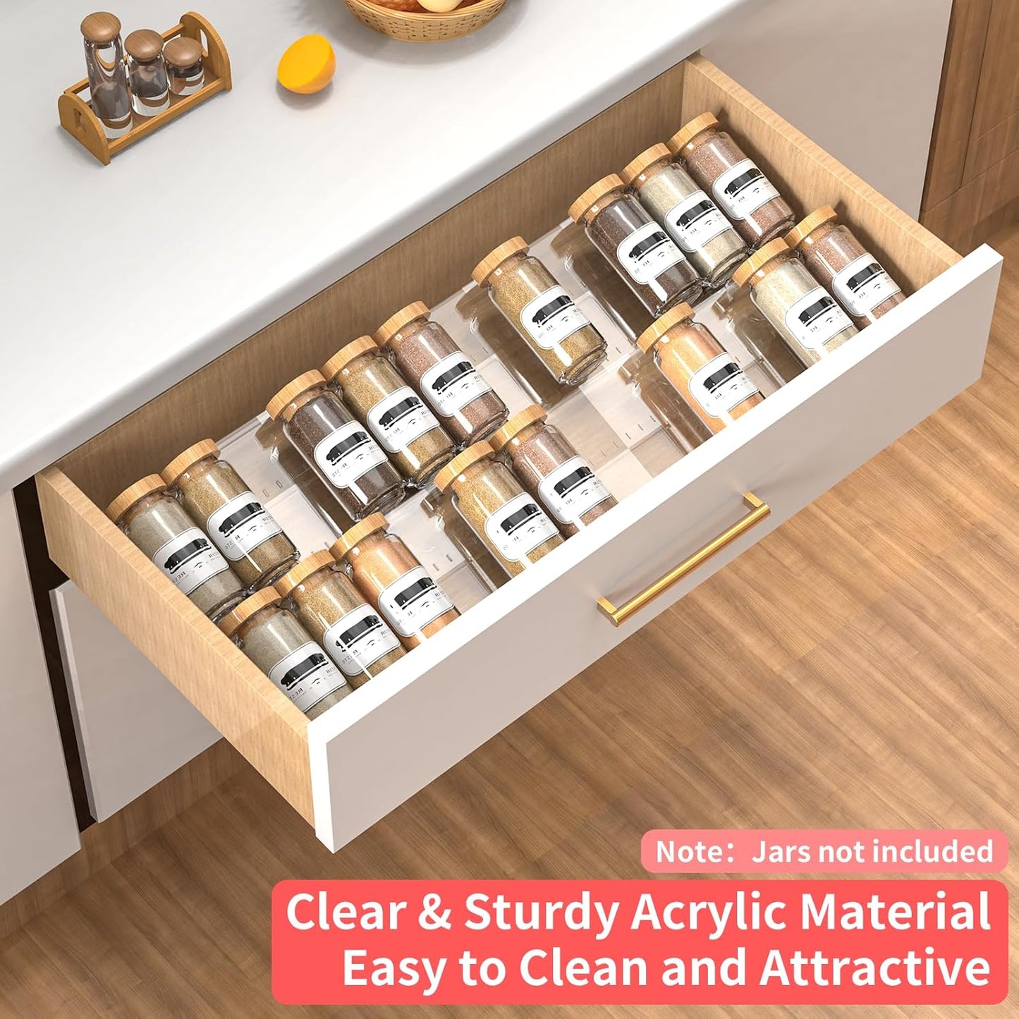2-Tier Non-Slip Spice Drawer Organizer, 2-Pack Checkered Frosted Clear Acrylic, Expandable