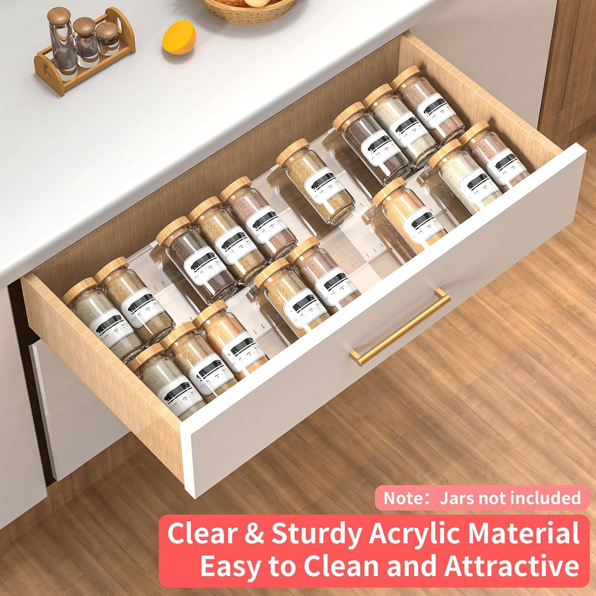 2-Tier Non-Slip Spice Drawer Organizer, 2-Pack Checkered Frosted Clear Acrylic, Expandable
