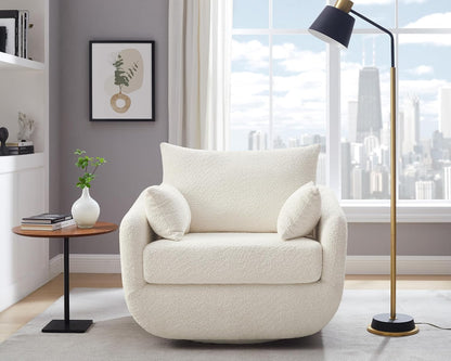 360° Swivel Accent Armchair, 39.3" Oversized, Sherpa Boucle Fabric Sofa Chair with Removable Back &