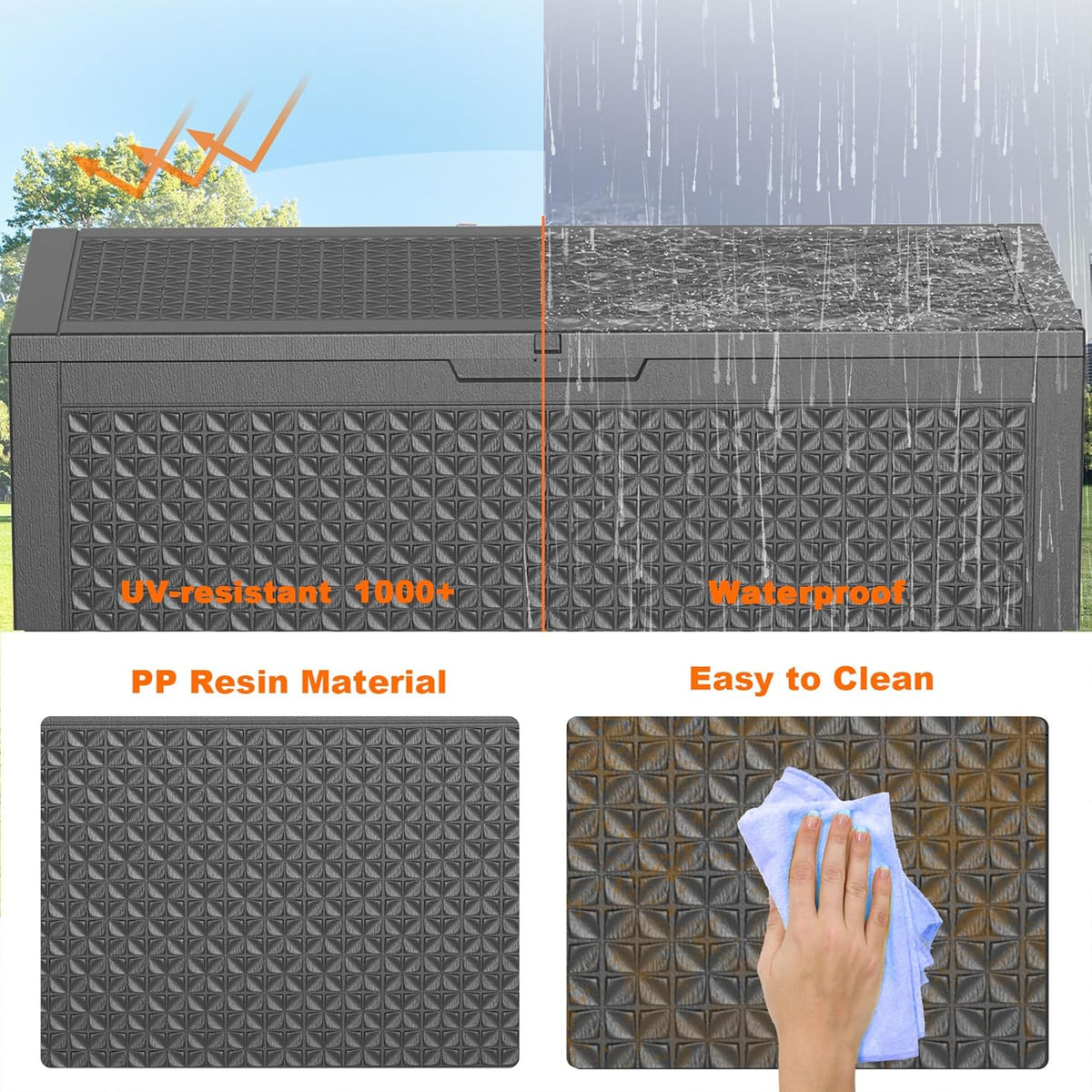 100 Gallon Resin Deck Box, Lockable Patio Outdoor Storage Box for Furniture, Garden Tools and Tools