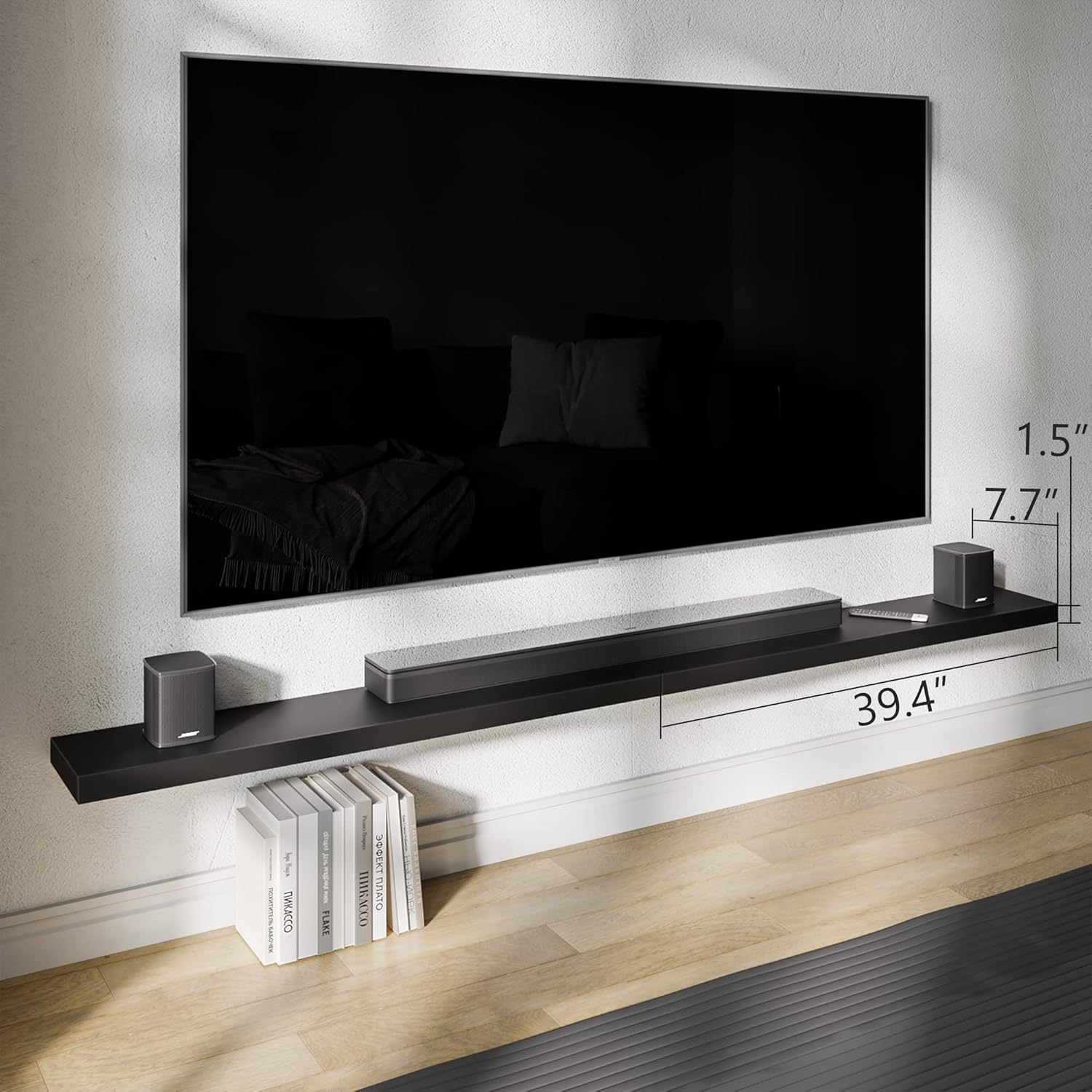 BAMEOS Floating Shelves,40 in W x 8in D Wall Mounted Wooden Shelves with Invisible Brackets Set of