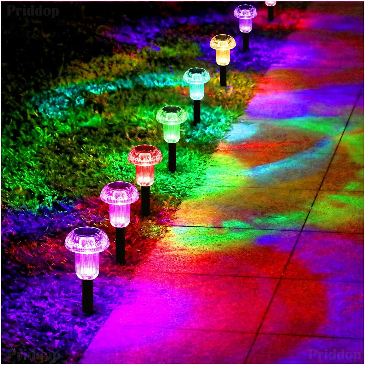 Solar Lights Outdoor Pathway Waterproof 12 Pack Color Changing LED Acrylic Mushroom Decorative
