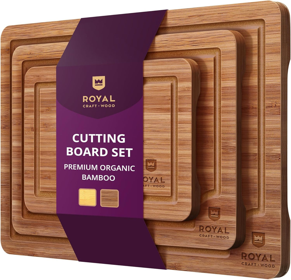 ROYAL CRAFT WOOD Wooden Cutting Boards for Kitchen Meal Prep & Serving - Bamboo Wood Serving Board