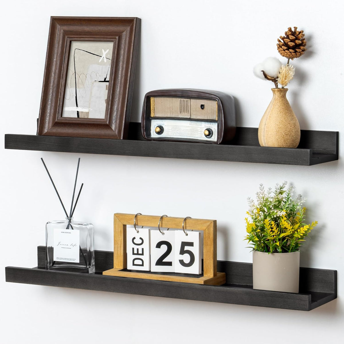 Picture Ledge Shelf for Wall, 24 inch Solid Pine Wood Nursery Book Shelves 2 Packs, Floating Ledge