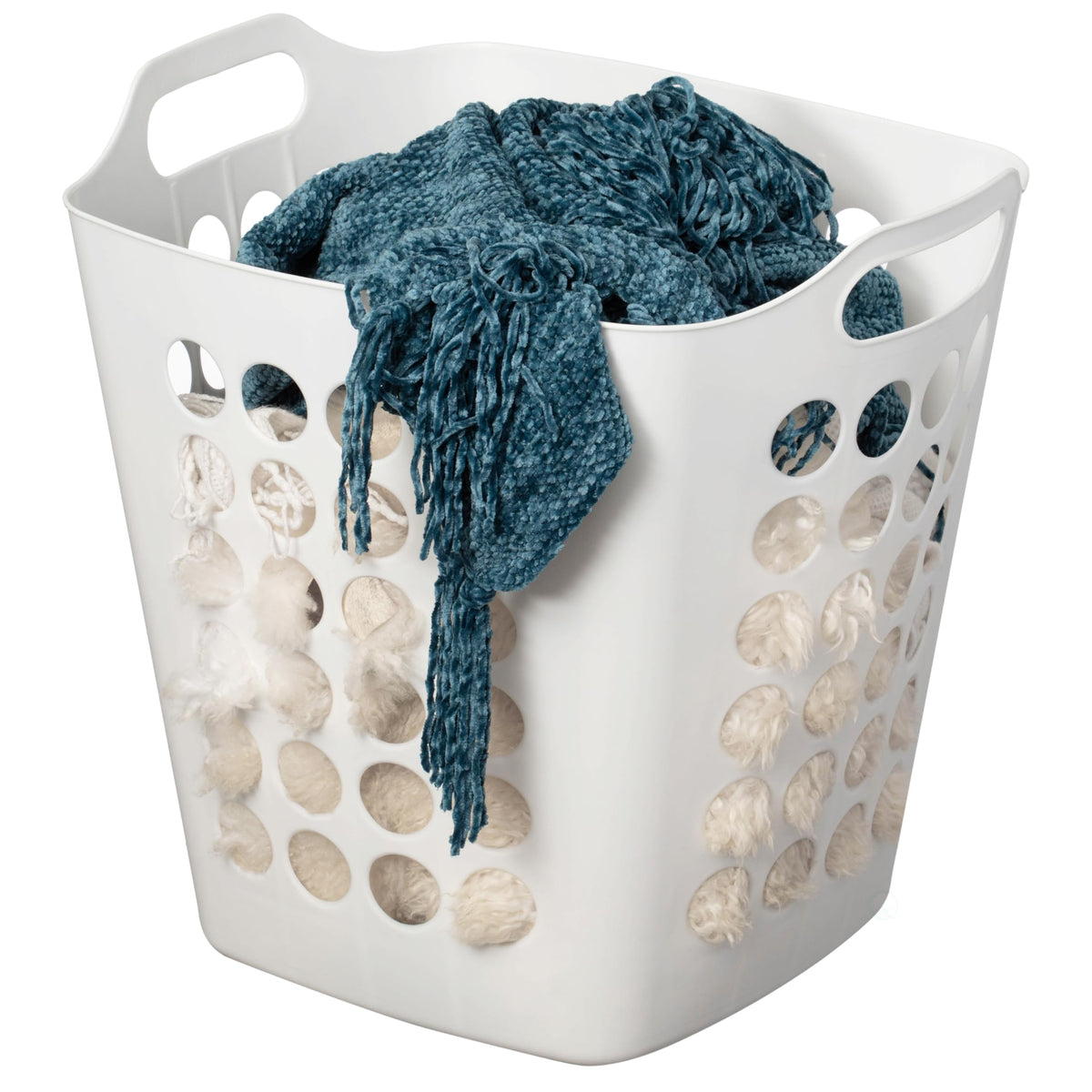 Flexible Plastic Laundry Basket - Square Storage Hamper with Side Handles for Easy Carrying