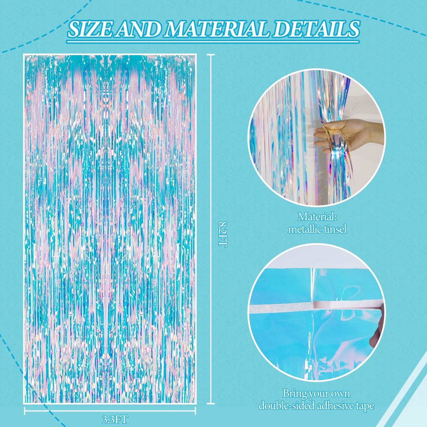3 Pack Foil Fringe Backdrop - Iridescent Shiny Tinsel Curtains for Party Decoration/Photo Booth